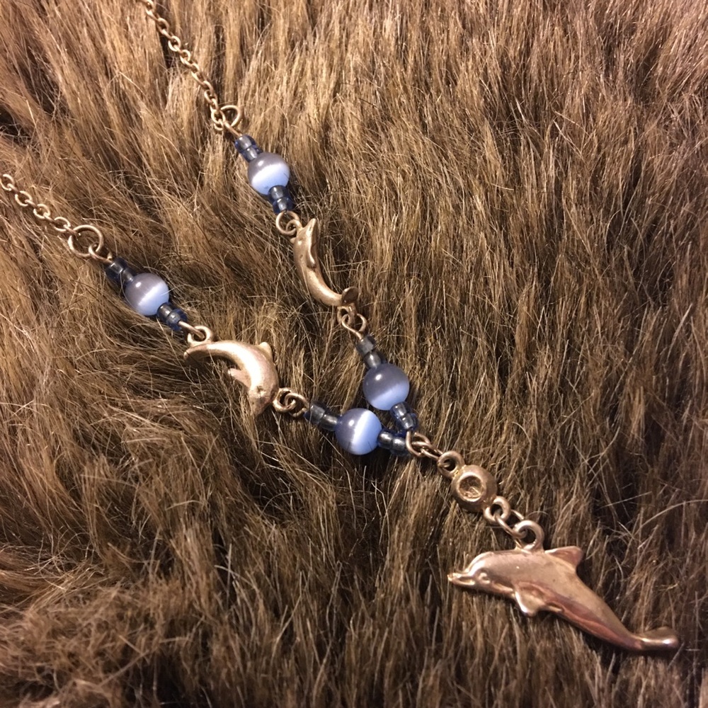 JAY silver tone dolphin blue glass bead necklace - Picture 6 of 7